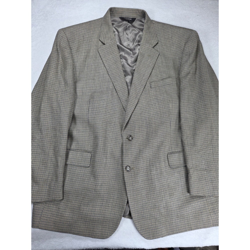 Jos A Bank Blazer 50R Silk Wool Sport Coat Houndstooth Brown Tan Classic Fit
